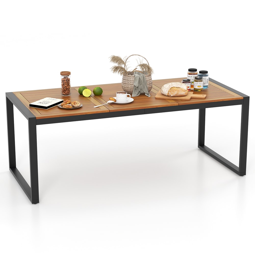 Large Acacia Wood Outdoor Patio Table With Umbrella Hole Farmhouse Style Garden Dining Table For Ba 7