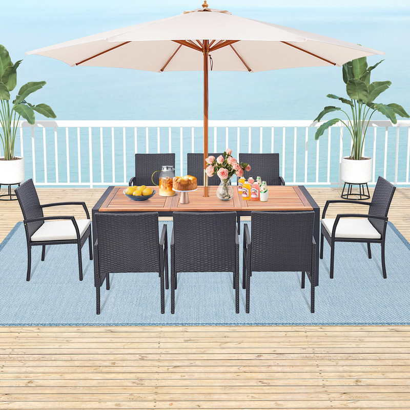Outdoor Patio Rattan Dining Set With Acacia Wood Table WeatherResistant Furniture For Backyard And  1