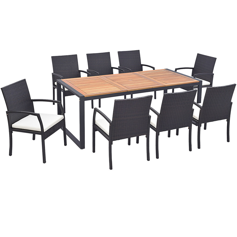Outdoor Patio Rattan Dining Set With Acacia Wood Table WeatherResistant Furniture For Backyard And  0