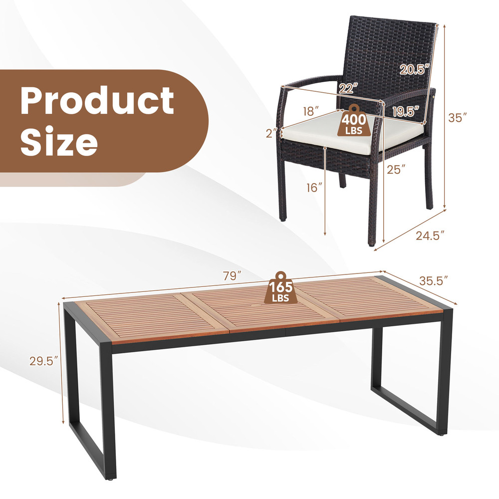 Outdoor Patio Rattan Dining Set With Acacia Wood Table WeatherResistant Furniture For Backyard And  6