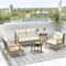 5Piece Rattan Furniture Set Wicker Woven Sofa Set With 2 Tempered Glass Coffee Tables For Outdoor R 2