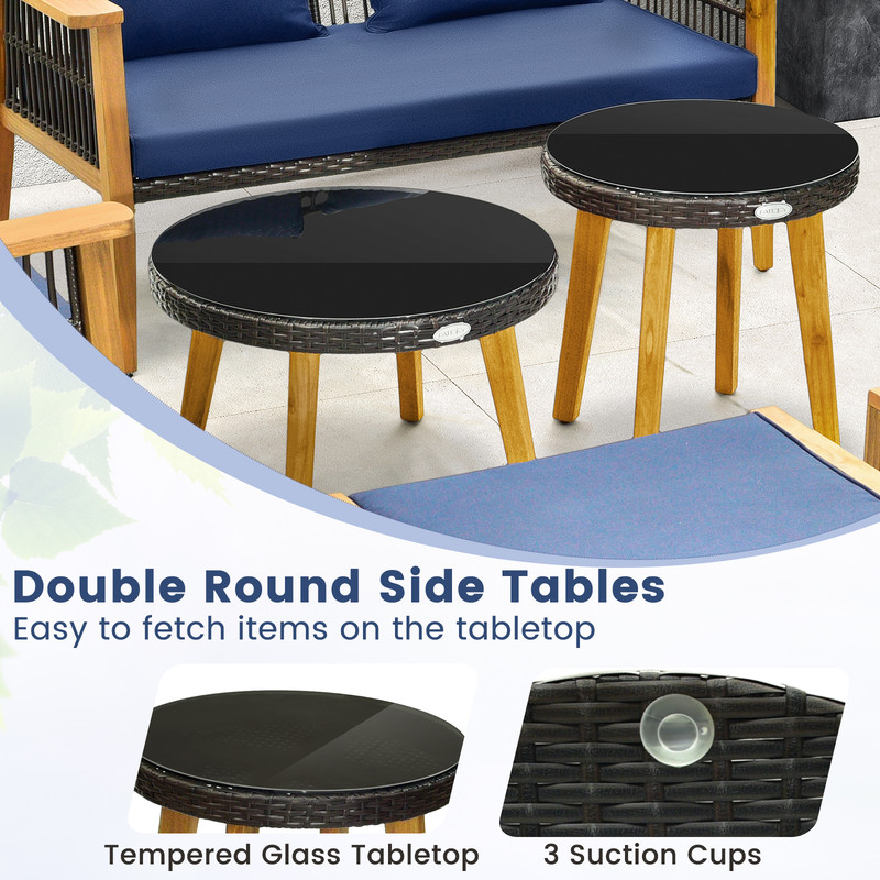 7 Piece Outdoor Conversation Set with Stable Acacia Wood Frame & Cozy Seat & Back Cushions