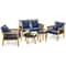 5-Piece Outdoor Conversation Set with 2 Coffee Tables, Acacia Wood Rattan Patio Furniture for Backyard, Poolside Garden