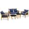 5-Piece Outdoor Conversation Set with 2 Coffee Tables, Acacia Wood Rattan Patio Furniture for Backyard, Poolside Garden