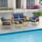 5-Piece Outdoor Conversation Set with 2 Coffee Tables, Acacia Wood Rattan Patio Furniture for Backyard, Poolside Garden