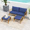 Patio Acacia Wood Ottomans with Cushions – Versatile Rattan Woven Footstools for Indoor & Outdoor Use