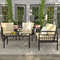 4-Piece Hand-Woven Rustproof Metal Frame Outdoor Wicker Conversation Bistro Set with Cushions & Glass Table