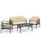4-Piece Hand-Woven Rustproof Metal Frame Outdoor Wicker Conversation Bistro Set with Cushions & Glass Table
