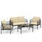 4-Piece Hand-Woven Rustproof Metal Frame Outdoor Wicker Conversation Bistro Set with Cushions & Glass Table