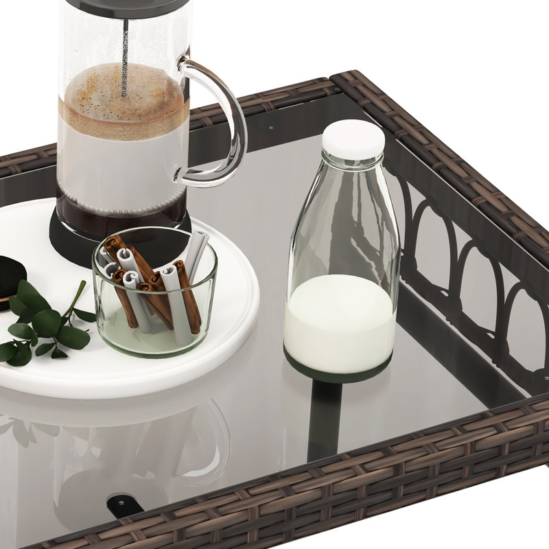 4-Piece Hand-Woven Rustproof Metal Frame Outdoor Wicker Conversation Bistro Set with Cushions & Glass Table