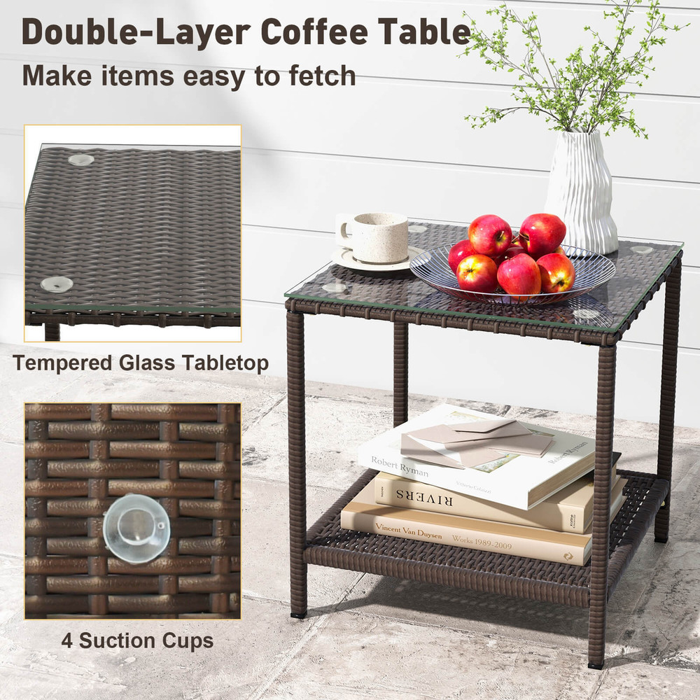 3-Piece Patio Rocking Set – Wicker Rocking Chairs with 2-Tier Coffee Table for Outdoor Relaxation