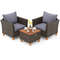 3-Piece Patio Rattan Bistro Furniture Set with Wooden Table Top – Gray, PE Wicker & Acacia Wood Outdoor Conversation Set