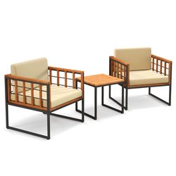 outdoor patio chair set with soft cushions, acacia wood sofa set for deck, garden, porch & poolside relaxation