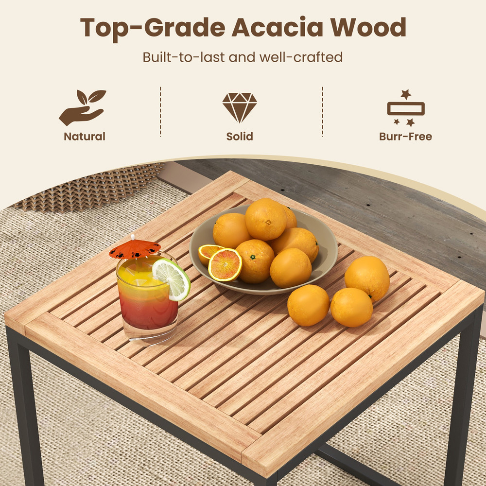 Modern Outdoor Furniture Set Acacia Wood Chairs With Ottomans And Coffee Table For Backyard Balcony 4