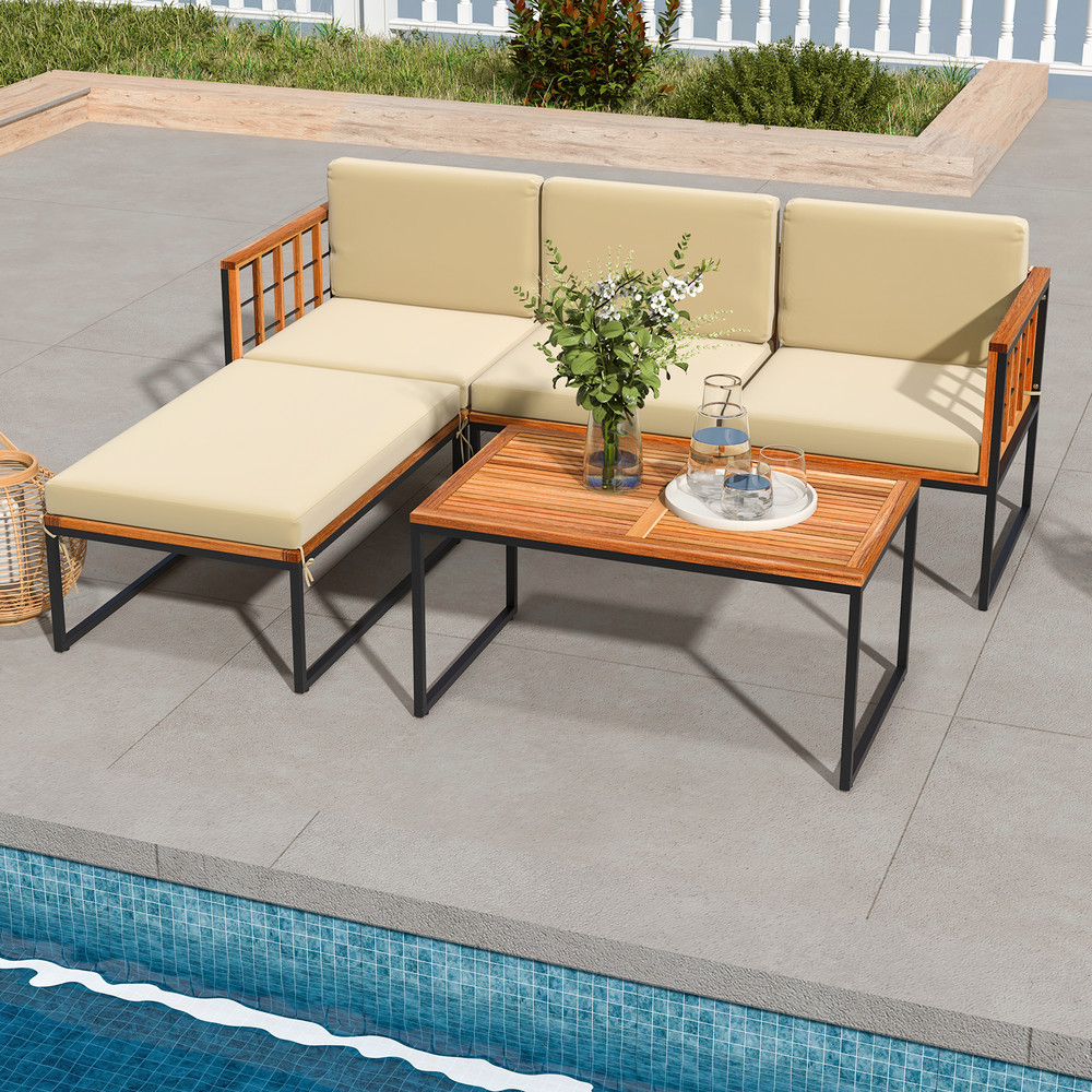 Modern Acacia Wood Patio Sectional Furniture Set With HeavyDuty Metal Frame And Cushions Outdoor So 1