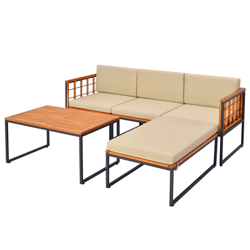 Modern Acacia Wood Patio Sectional Furniture Set With HeavyDuty Metal Frame And Cushions Outdoor So 0