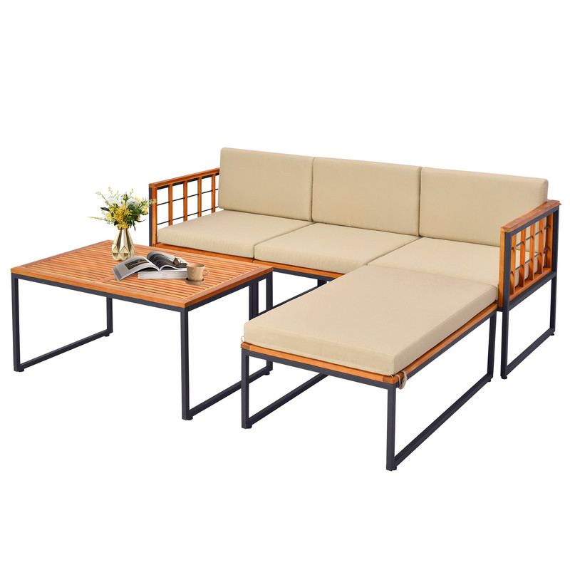 Modern Acacia Wood Patio Sectional Furniture Set With HeavyDuty Metal Frame And Cushions Outdoor So 7
