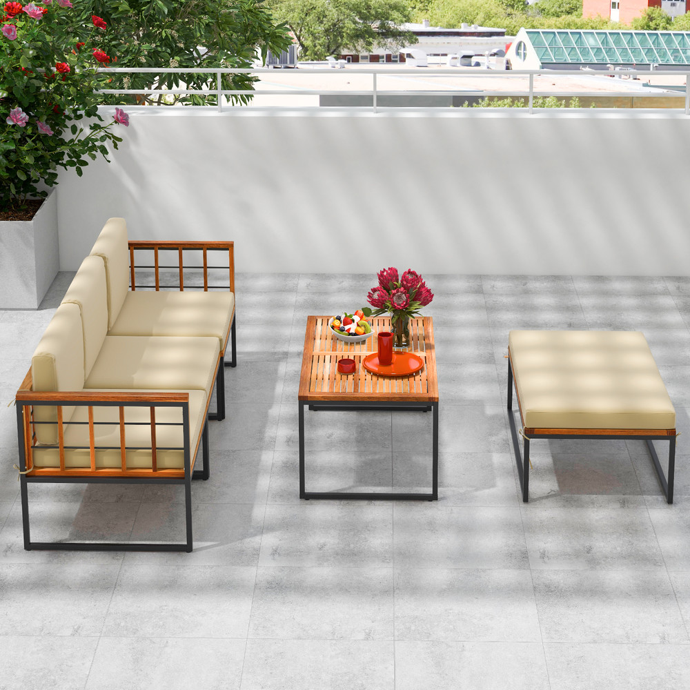 Modern Acacia Wood Patio Sectional Furniture Set With HeavyDuty Metal Frame And Cushions Outdoor So 3