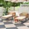 Outdoor Acacia Wood Chaise Lounge Chair With Ottoman And Cushions Comfortable Patio Armchair Set Fo 3