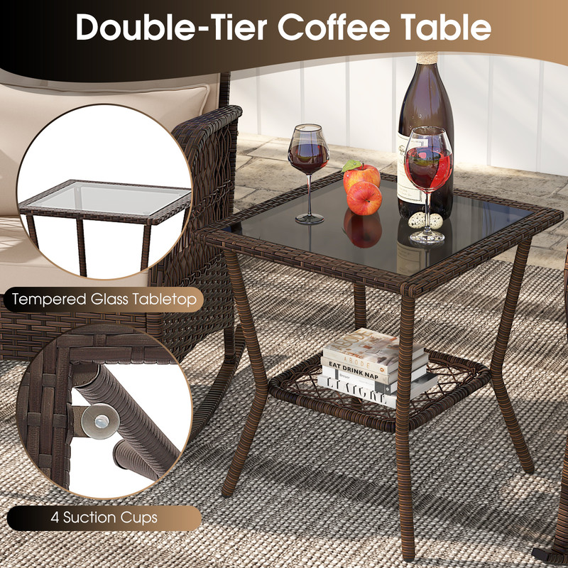 Outdoor Rocking Bistro Set With Cushions And Glass Coffee Table Wicker Patio Lounge Furniture For B 5