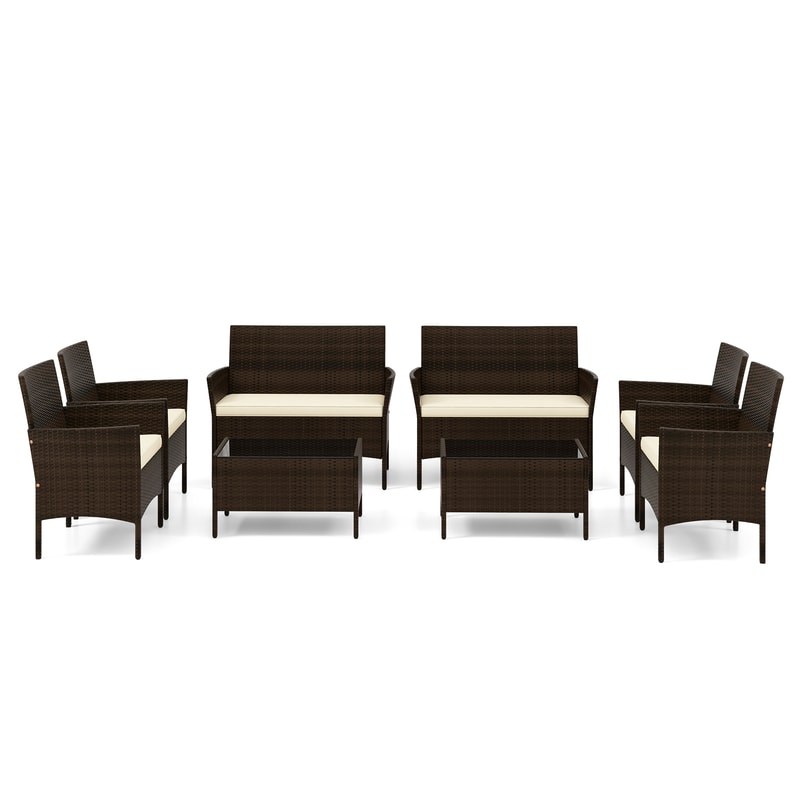 Outdoor Patio Rattan Conversation Set With Cushions Comfortable Wicker Loveseat Chairs Coffee Tabl 7