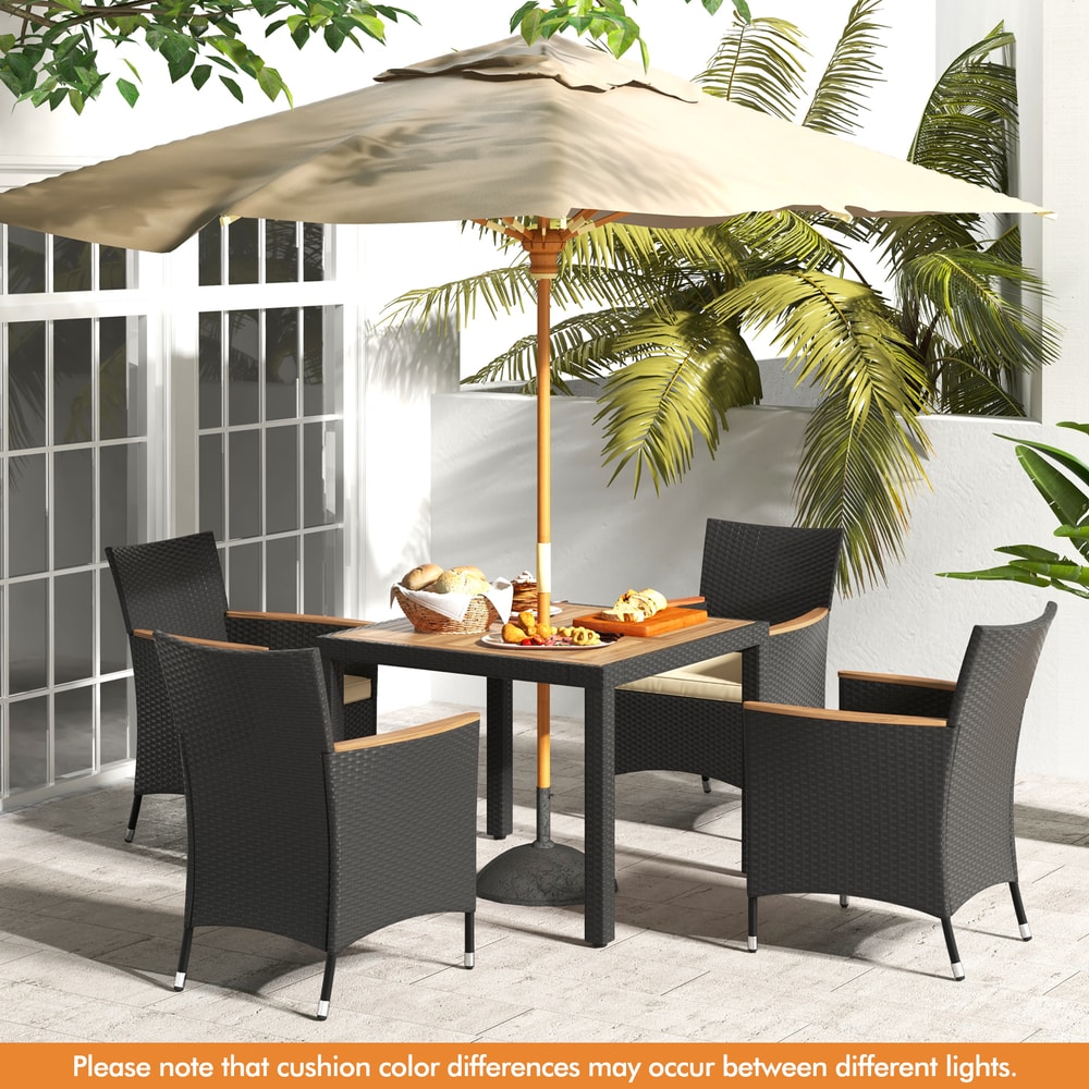 Patio Dining Table Set with Umbrella Hole, Stylish Outdoor Dining with Comfortable Cushions
