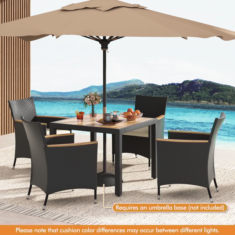 Patio Dining Table Set with Umbrella Hole, Stylish Outdoor Dining with Comfortable Cushions