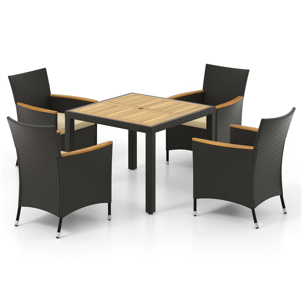 Patio Dining Table Set with Umbrella Hole, Stylish Outdoor Dining with Comfortable Cushions
