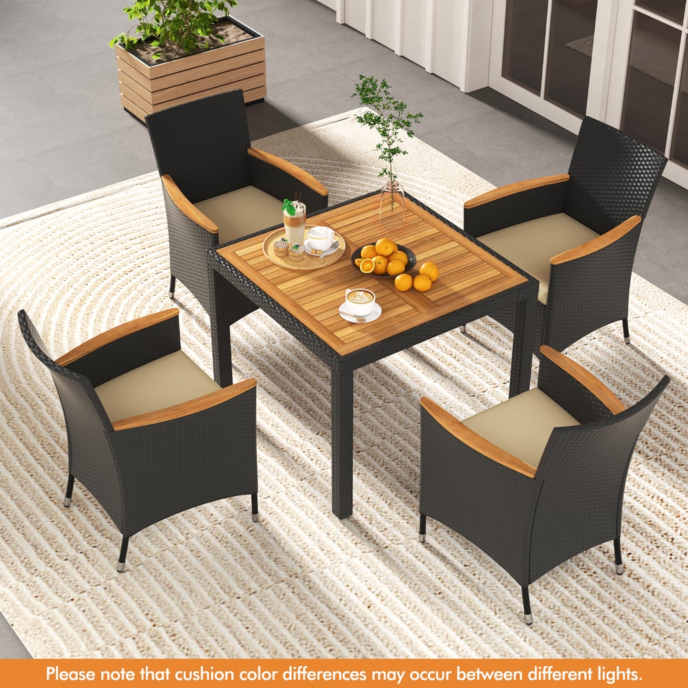 Patio Dining Table Set with Umbrella Hole, Stylish Outdoor Dining with Comfortable Cushions