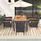Patio Dining Set For Backyard PE Rattan Acacia Wood Outdoor Table With Umbrella Hole Cushioned Ch 5