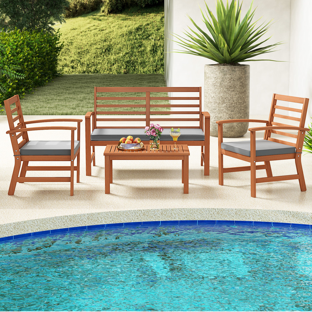 Outdoor Furniture Set With Acacia Wood Frame Sturdy Patio Seating Set With Loveseat Chairs Coffee T 1