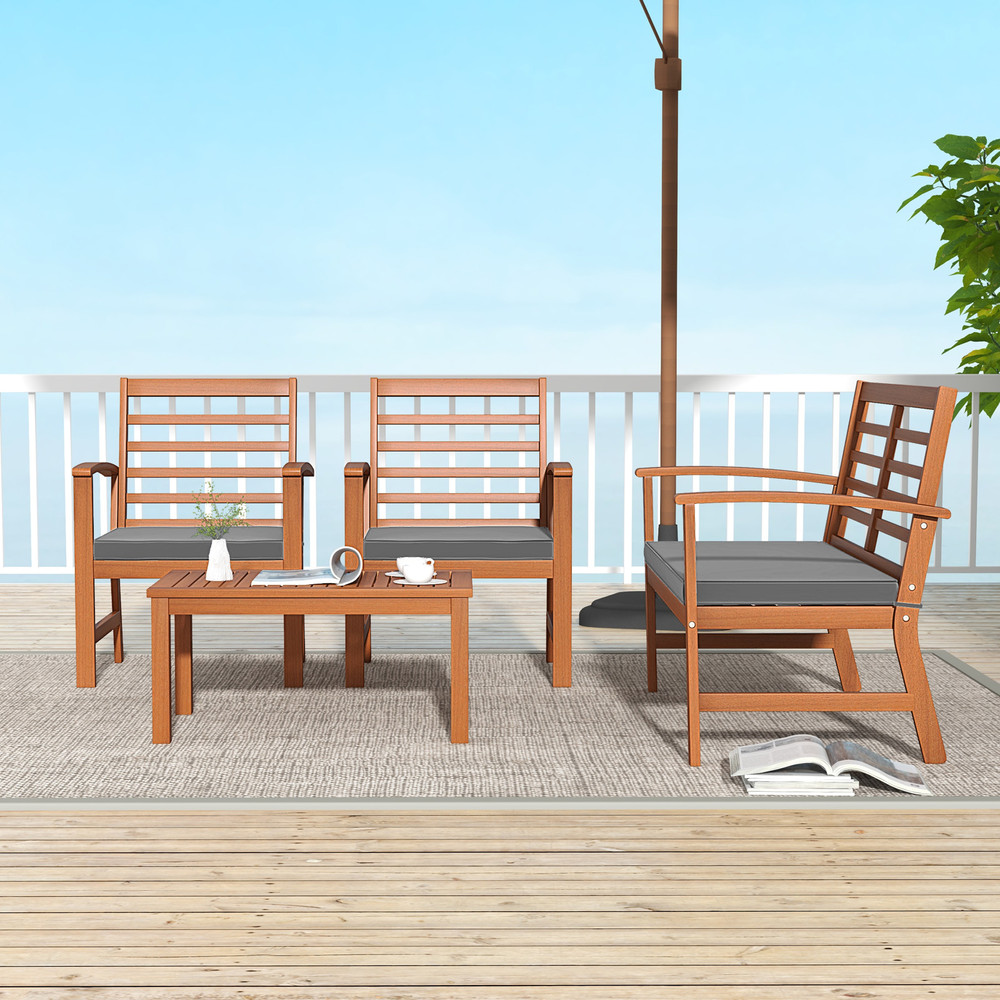 Outdoor Furniture Set With Acacia Wood Frame Sturdy Patio Seating Set With Loveseat Chairs Coffee T 2