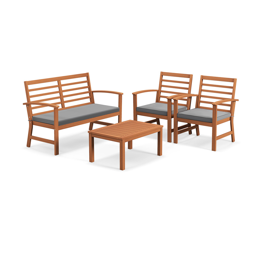 Outdoor Furniture Set With Acacia Wood Frame Sturdy Patio Seating Set With Loveseat Chairs Coffee T 0