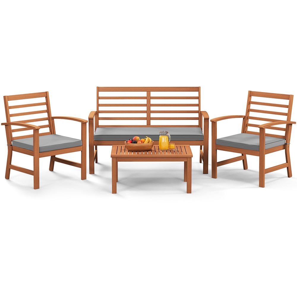 Outdoor Furniture Set With Acacia Wood Frame Sturdy Patio Seating Set With Loveseat Chairs Coffee T 7