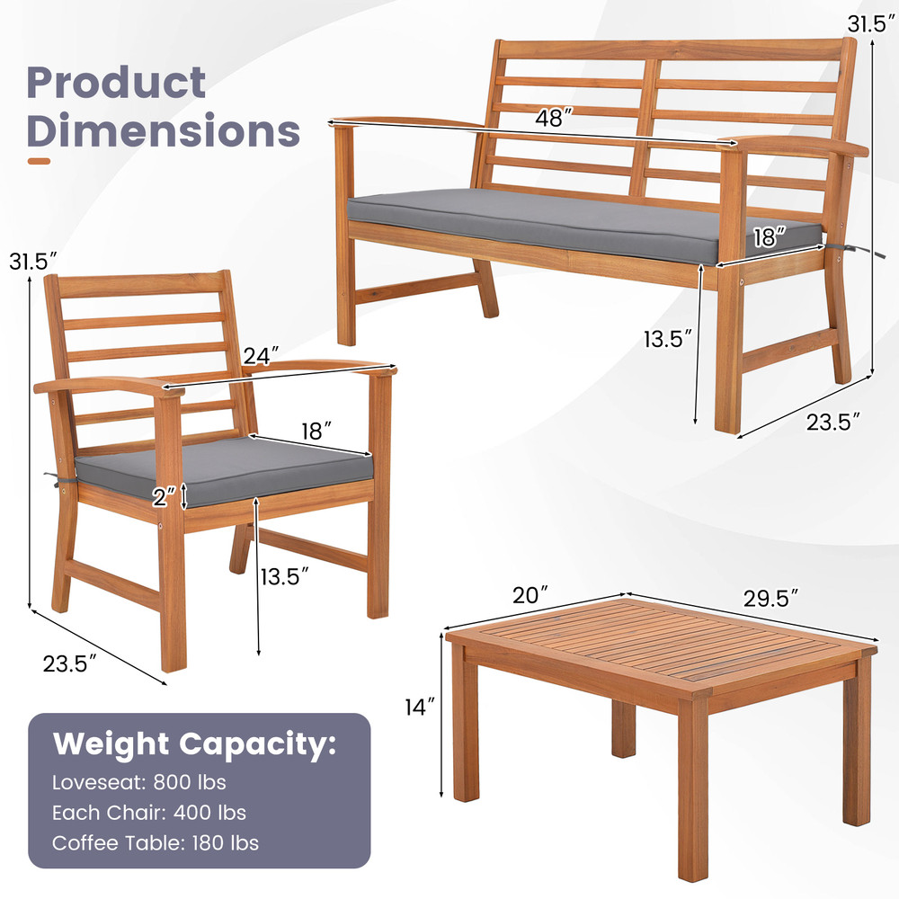 Outdoor Furniture Set With Acacia Wood Frame Sturdy Patio Seating Set With Loveseat Chairs Coffee T 6