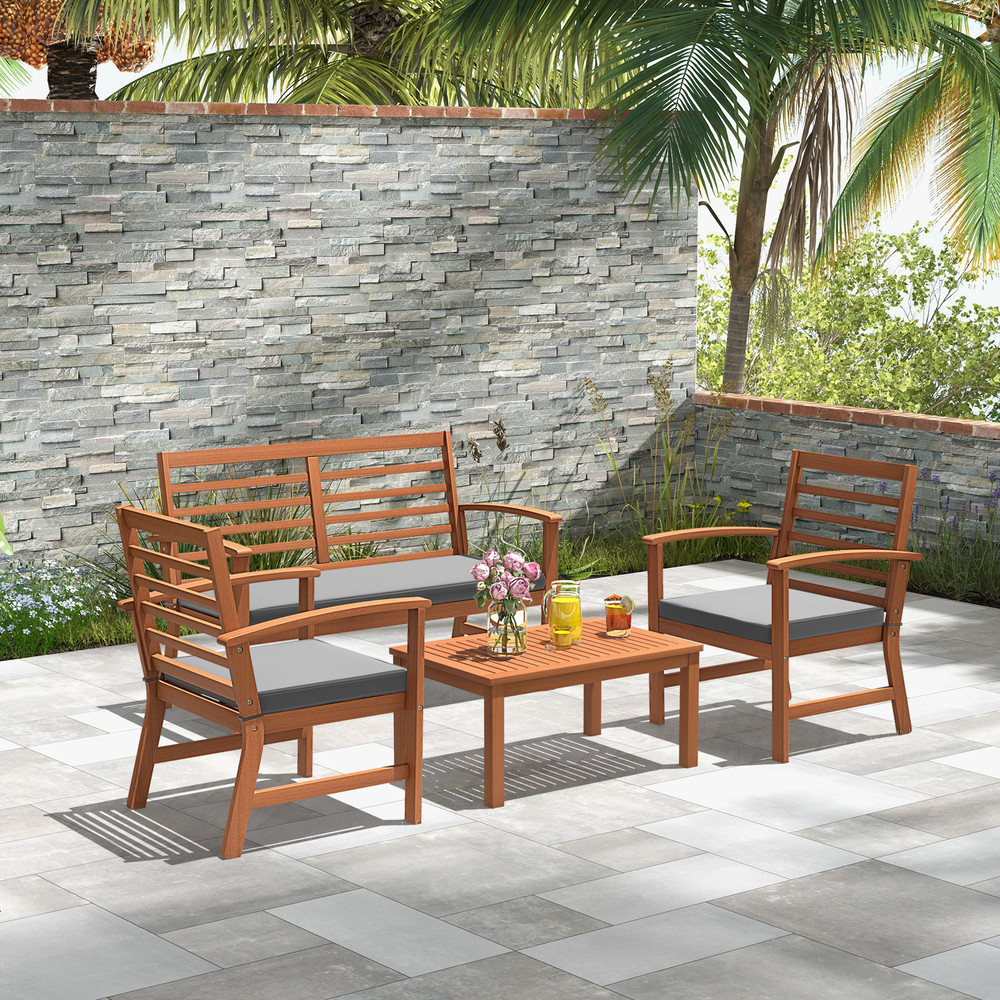 Outdoor Furniture Set With Acacia Wood Frame Sturdy Patio Seating Set With Loveseat Chairs Coffee T 3