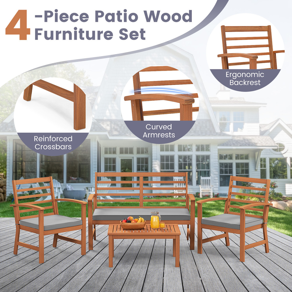 Outdoor Furniture Set With Acacia Wood Frame Sturdy Patio Seating Set With Loveseat Chairs Coffee T 5