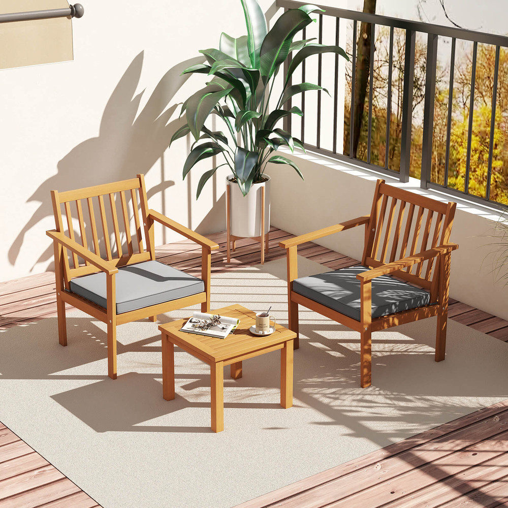 Acacia Patio Wood Furniture Set With Soft Cushions For Porch Outdoor Wooden Chairs And Coffee Table 1