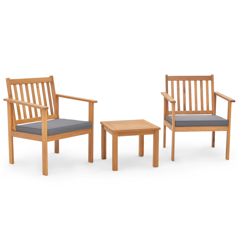 Acacia Patio Wood Furniture Set With Soft Cushions For Porch Outdoor Wooden Chairs And Coffee Table 0