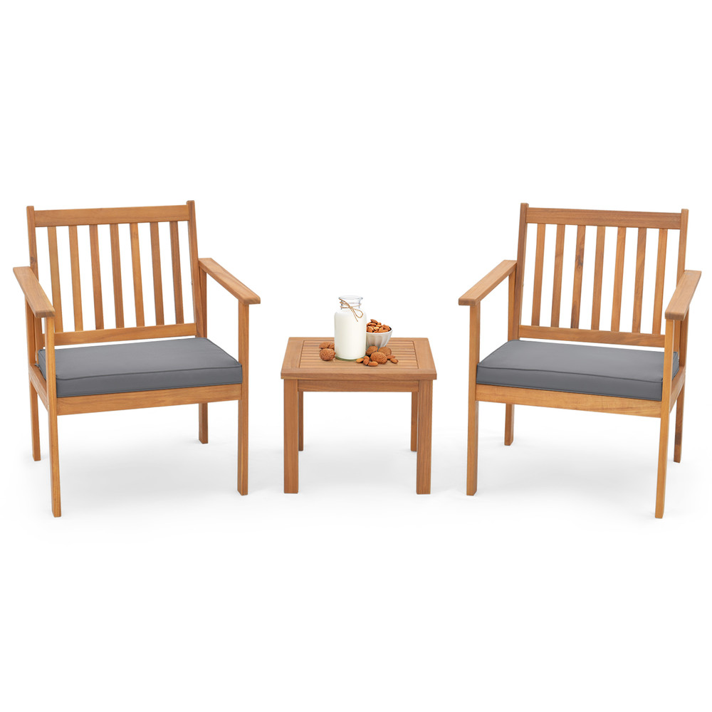 Acacia Patio Wood Furniture Set With Soft Cushions For Porch Outdoor Wooden Chairs And Coffee Table 7