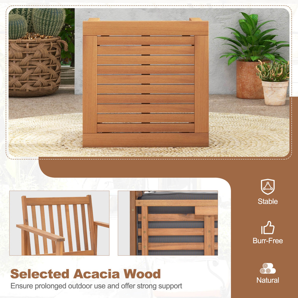 Acacia Patio Wood Furniture Set With Soft Cushions For Porch Outdoor Wooden Chairs And Coffee Table 4