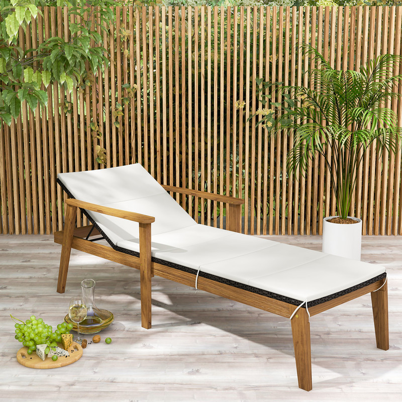Adjustable Outdoor Chaise Lounge Chair Rattan Patio Recliners With Armrests  Soft Cushion Solid Aca 2