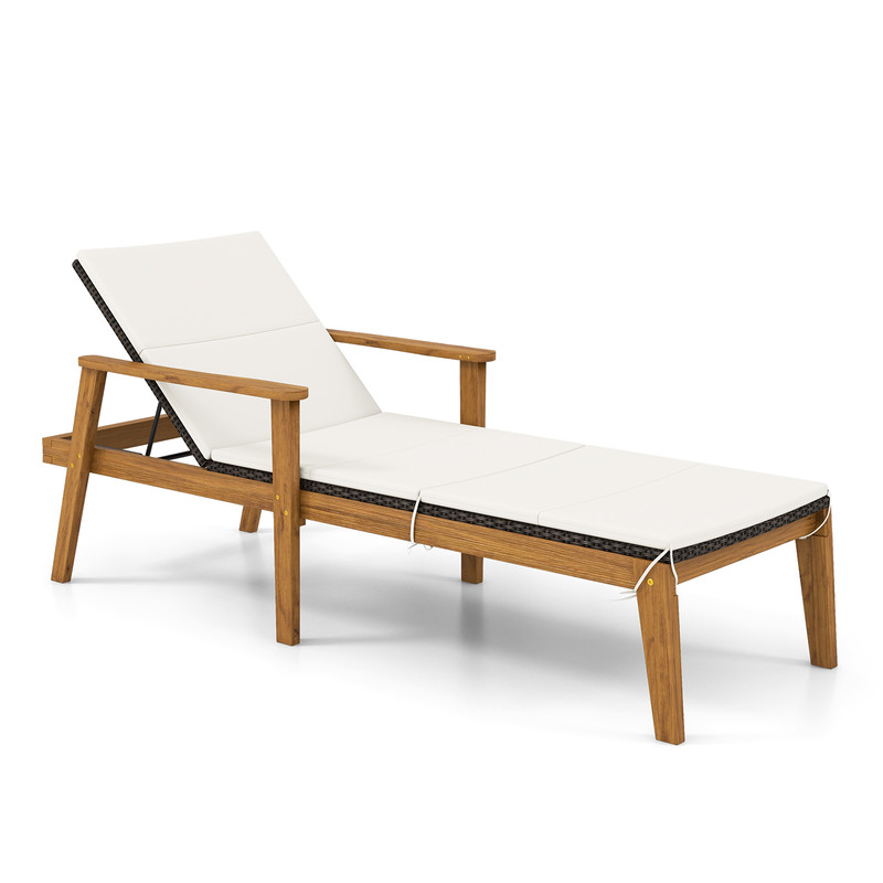 Adjustable Outdoor Chaise Lounge Chair Rattan Patio Recliners With Armrests  Soft Cushion Solid Aca 0