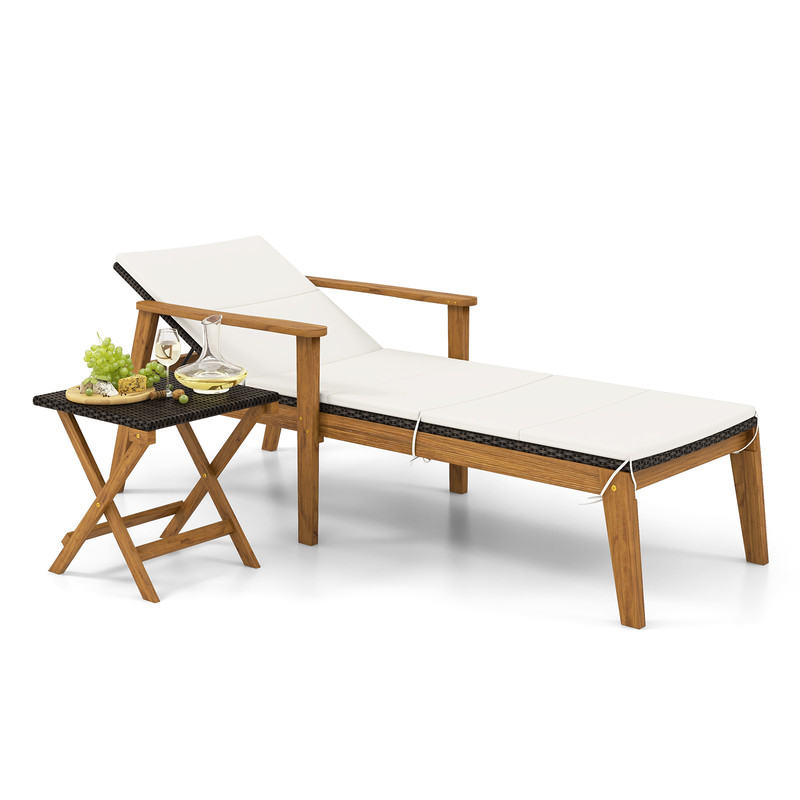 Adjustable Outdoor Chaise Lounge Chair Rattan Patio Recliners With Armrests  Soft Cushion Solid Aca 7
