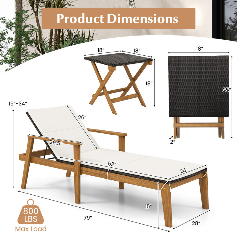 Adjustable Outdoor Chaise Lounge Chair Rattan Patio Recliners With Armrests  Soft Cushion Solid Aca 6