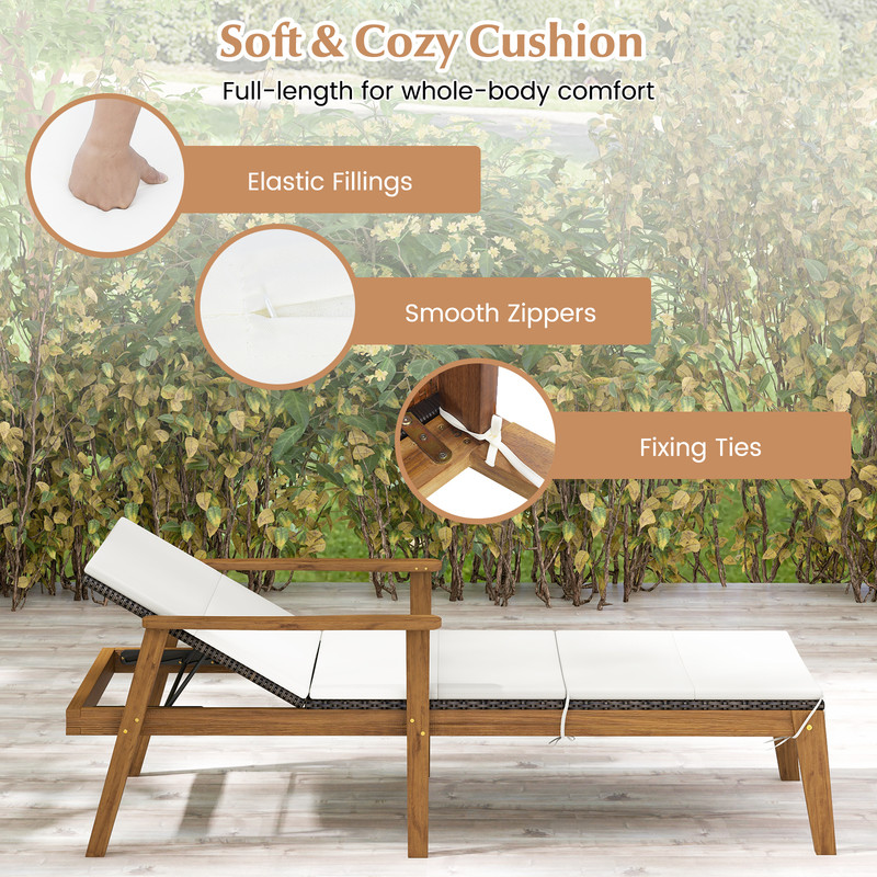 Adjustable Outdoor Chaise Lounge Chair Rattan Patio Recliners With Armrests  Soft Cushion Solid Aca 4