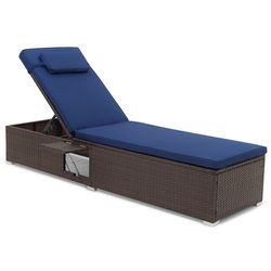 adjustable outdoor pe rattan chaise lounge chair with backrest, recliner with cushion & side table for garden