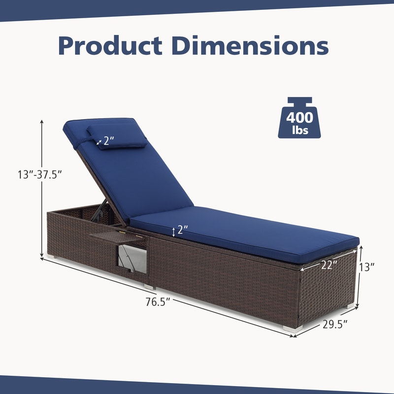 Adjustable Outdoor PE Rattan Chaise Lounge Chair With Backrest Recliner With Cushion Side Table Fo 6