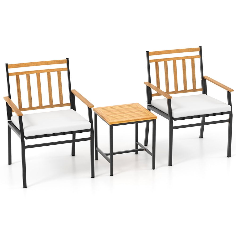 Acacia Wood Patio Conversation Set Outdoor Furniture Set With Cushions For Garden Porch Balcony Re 0