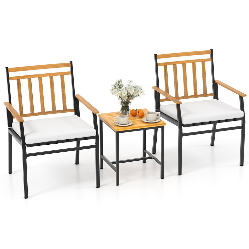Acacia Wood Patio Conversation Set Outdoor Furniture Set With Cushions For Garden Porch Balcony Re 7